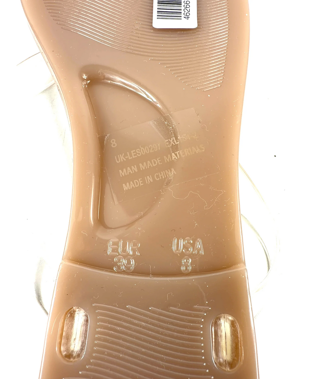 WHITE FOX Nude Dean Jelly Thong Sandals, size UK 6 EU 39 👠 — fabric detail