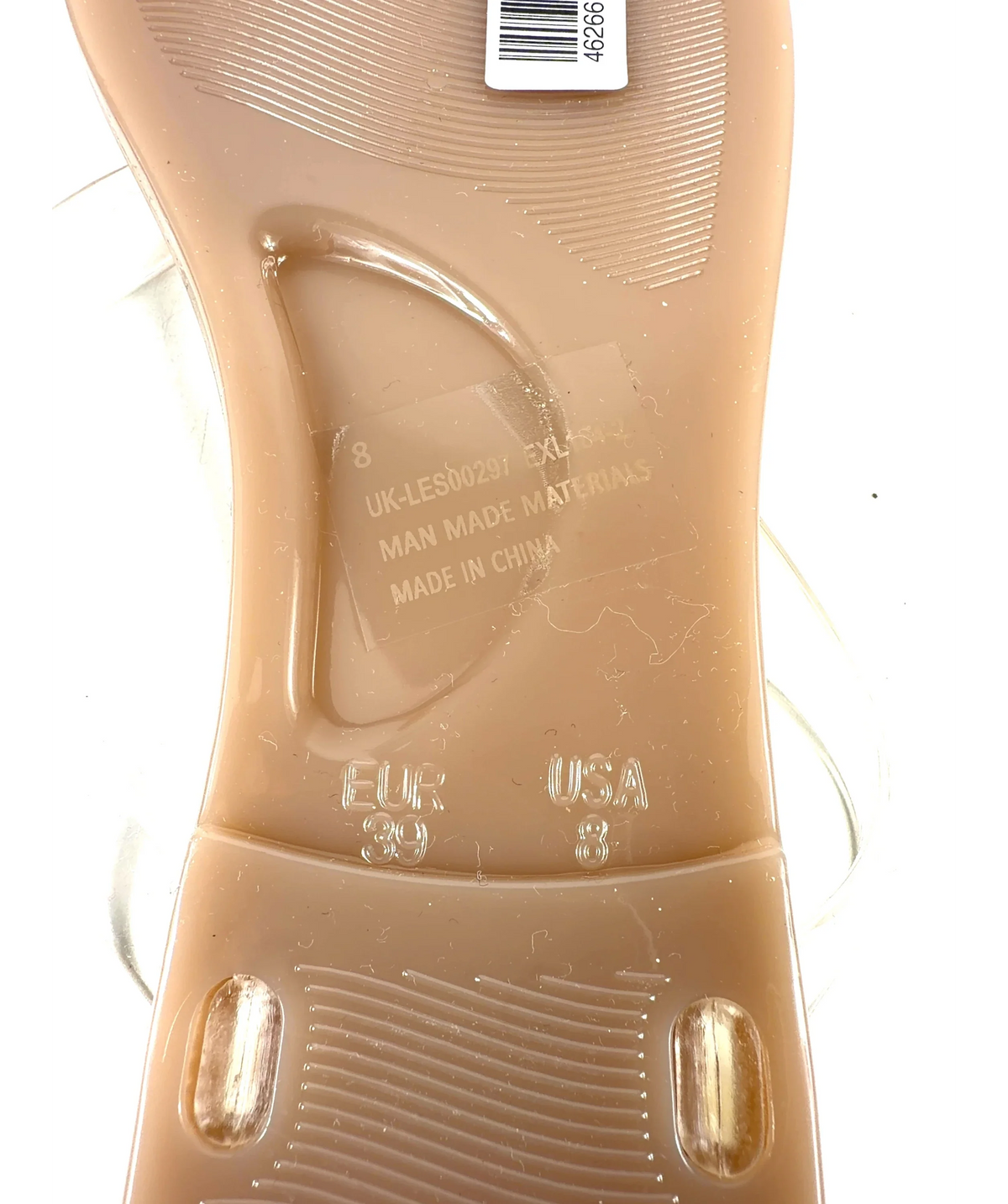 WHITE FOX Nude Dean Jelly Thong Sandals, size UK 6 EU 39 👠 — fabric detail