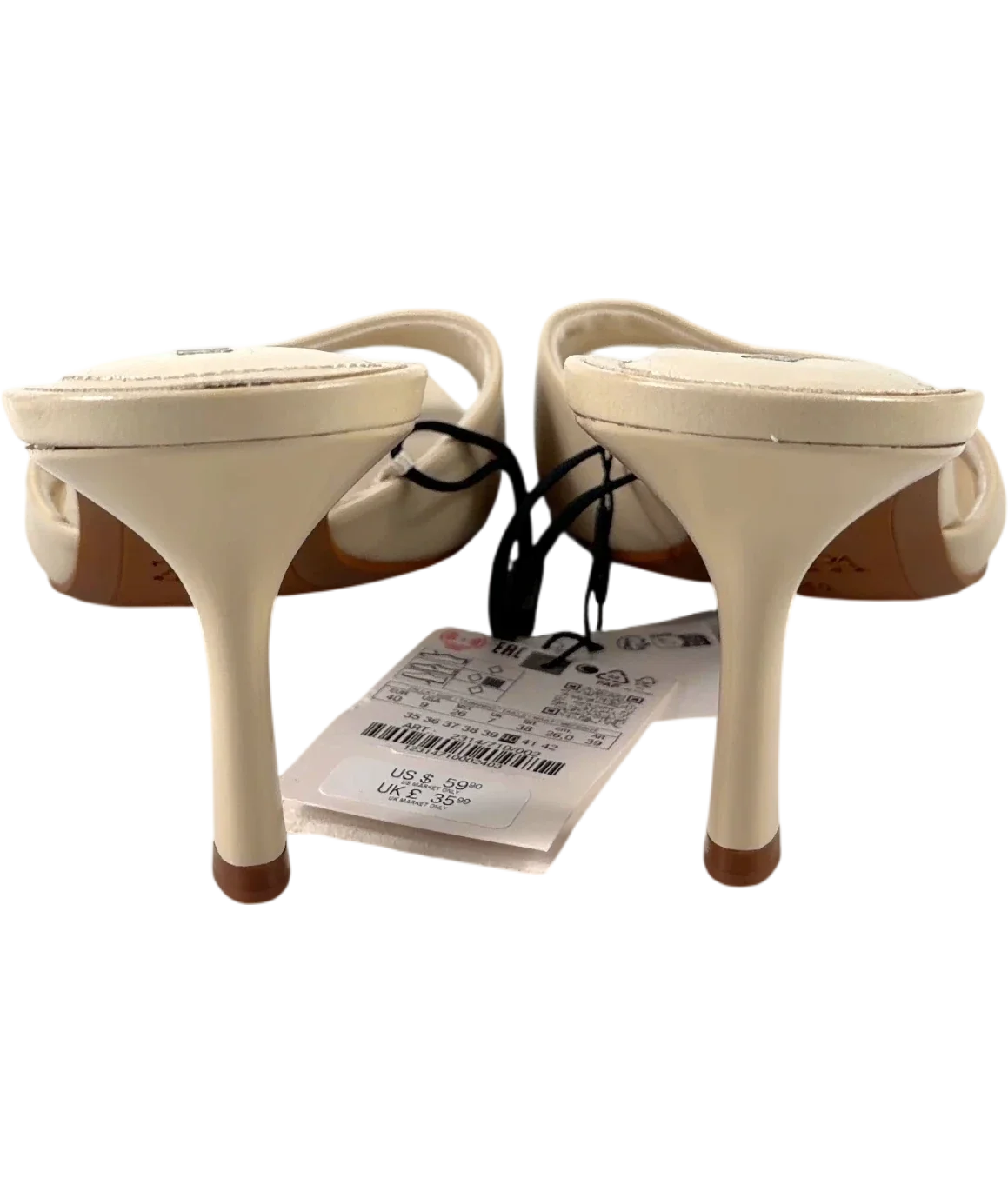 ZARA cream Heeled Mule Sandals, size UK 7 EU 40 👠 — back