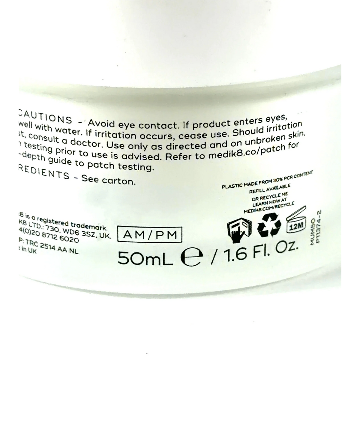 medik8 Total Moisture Daily Facial Cream, size 50ml — care label