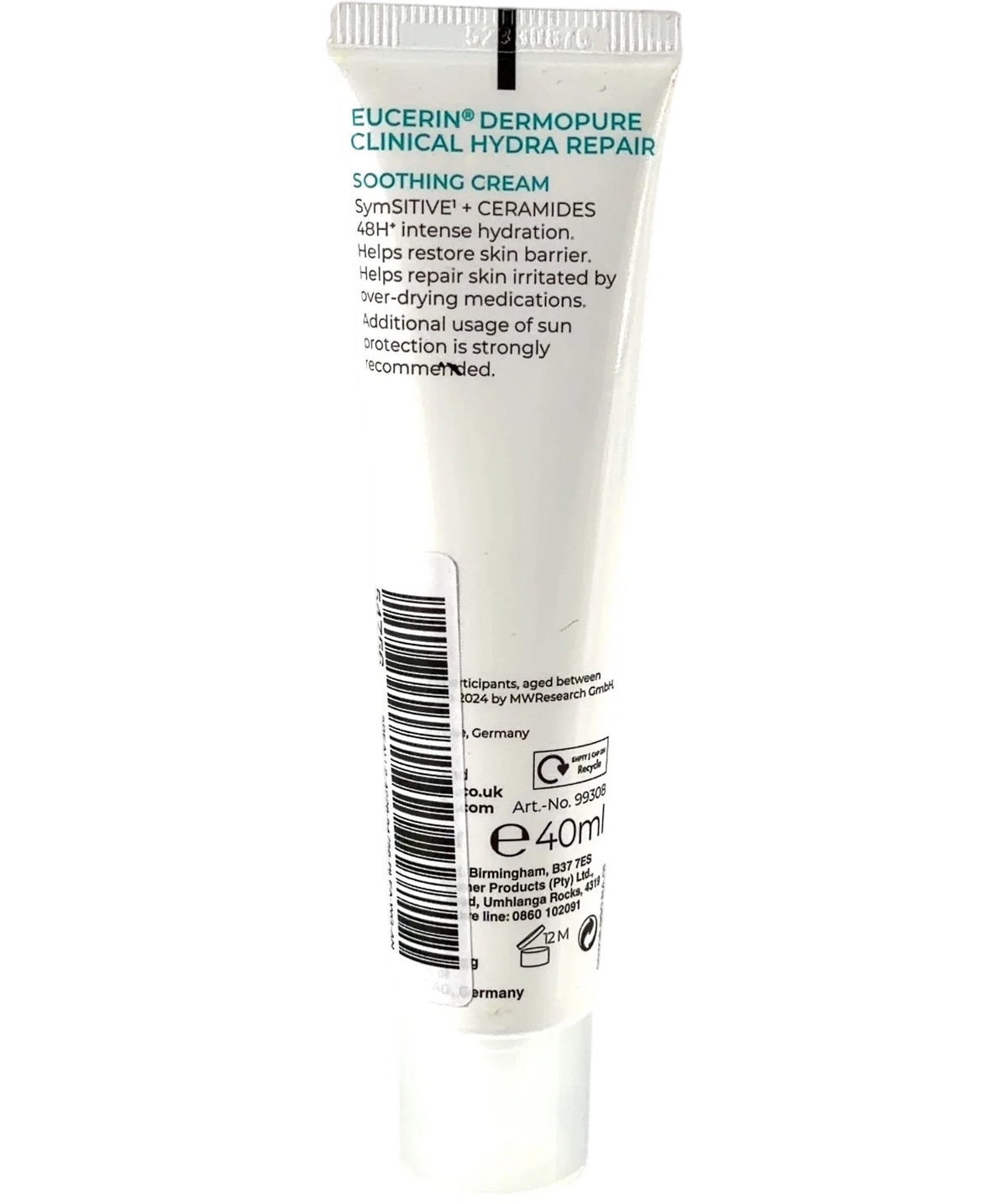 Eucerin Dermopure Clinical Hydra Repair Soothing Cream, size 40ml — back