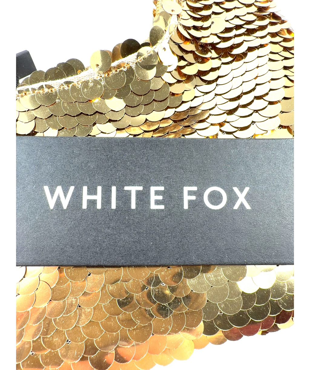 WHITE FOX gold Kole Sequin Shoulder Bag — label