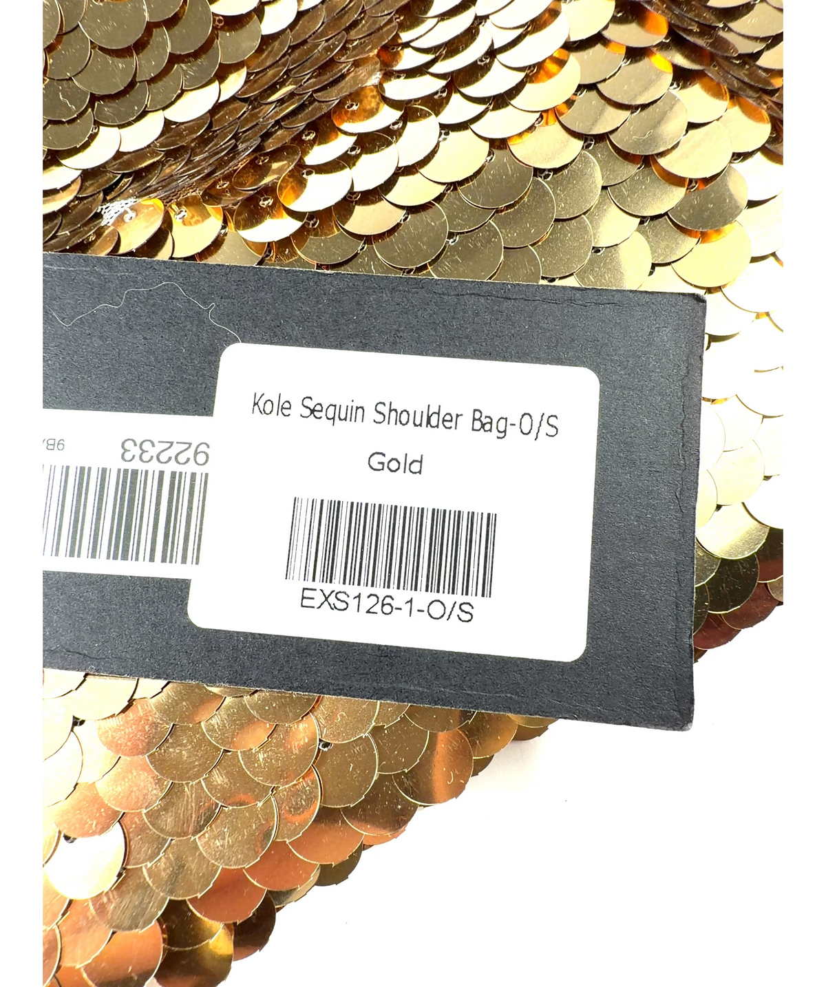 WHITE FOX gold Kole Sequin Shoulder Bag — care label