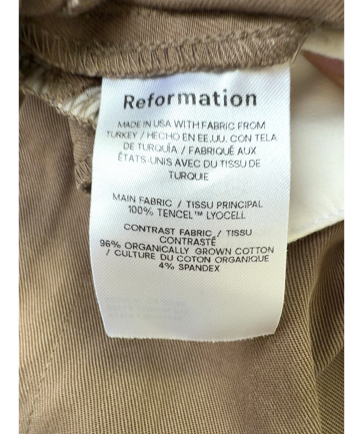 Reformation Brown Stevie Pant, size UK 8 — label
