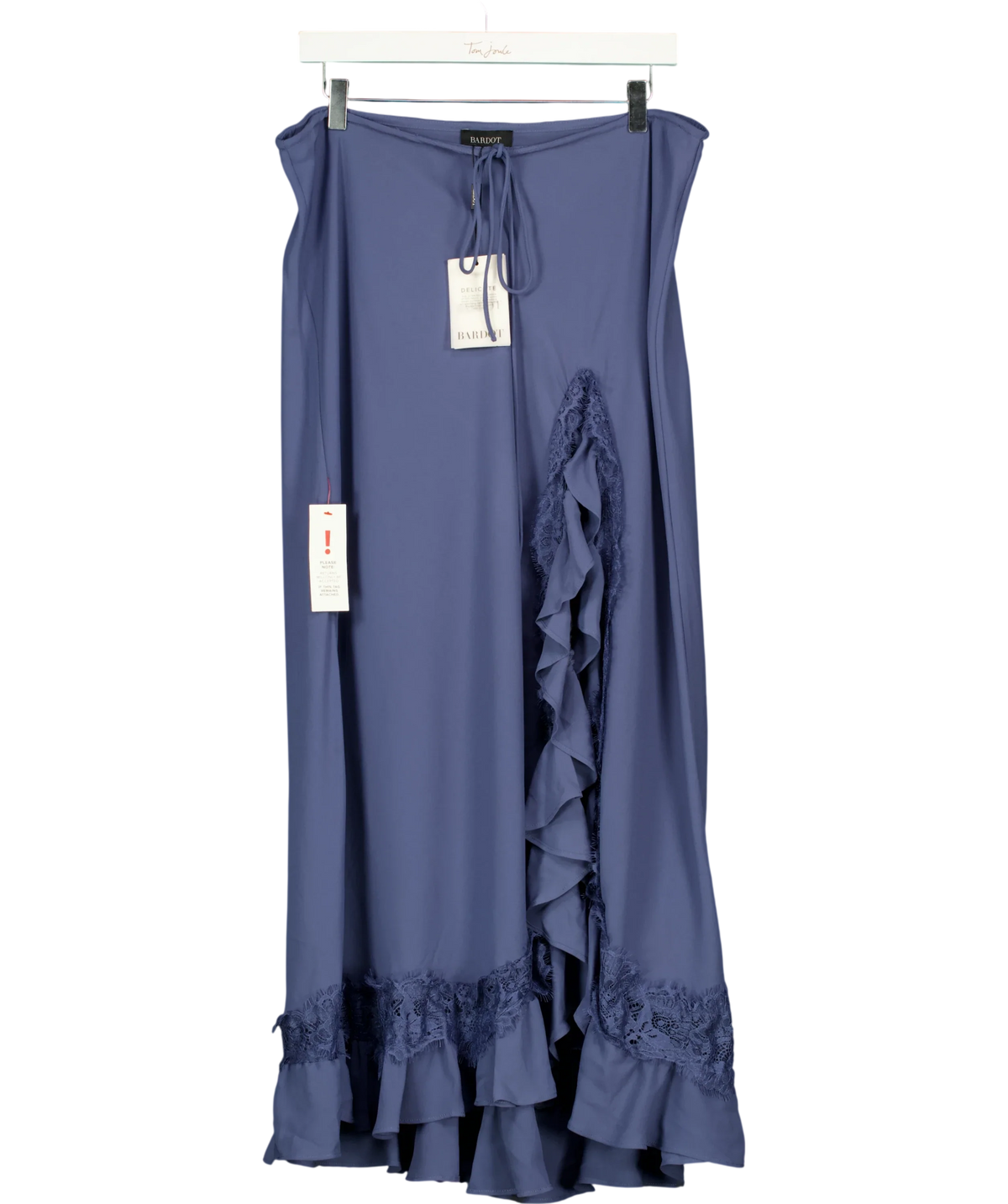 Bardot Blue Amari Lace Detail Maxi Skirt, size UK 10 — front