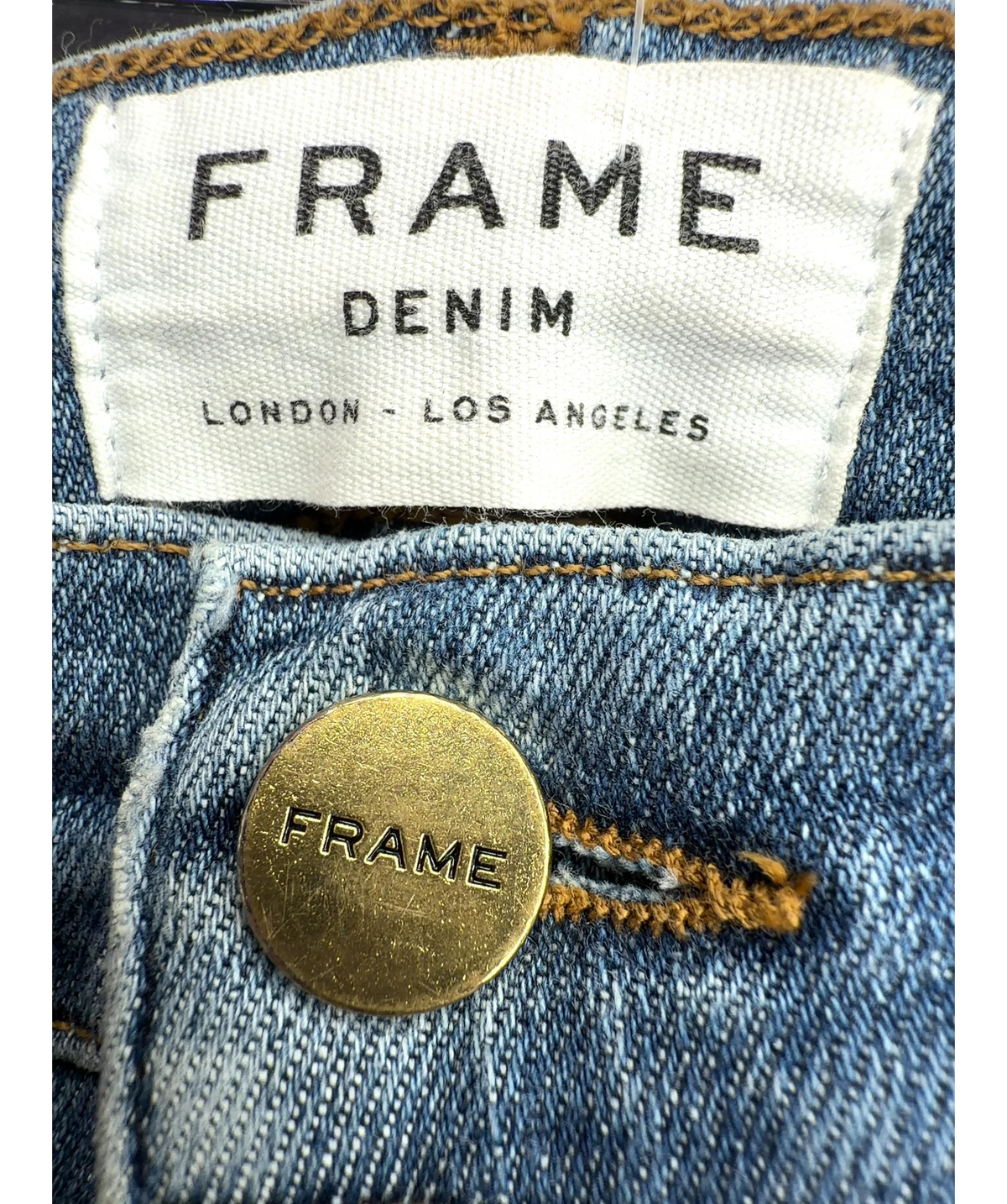 FRAME Blue Le High-Rise Cigarette Skinny Jeans, size W28 — detail