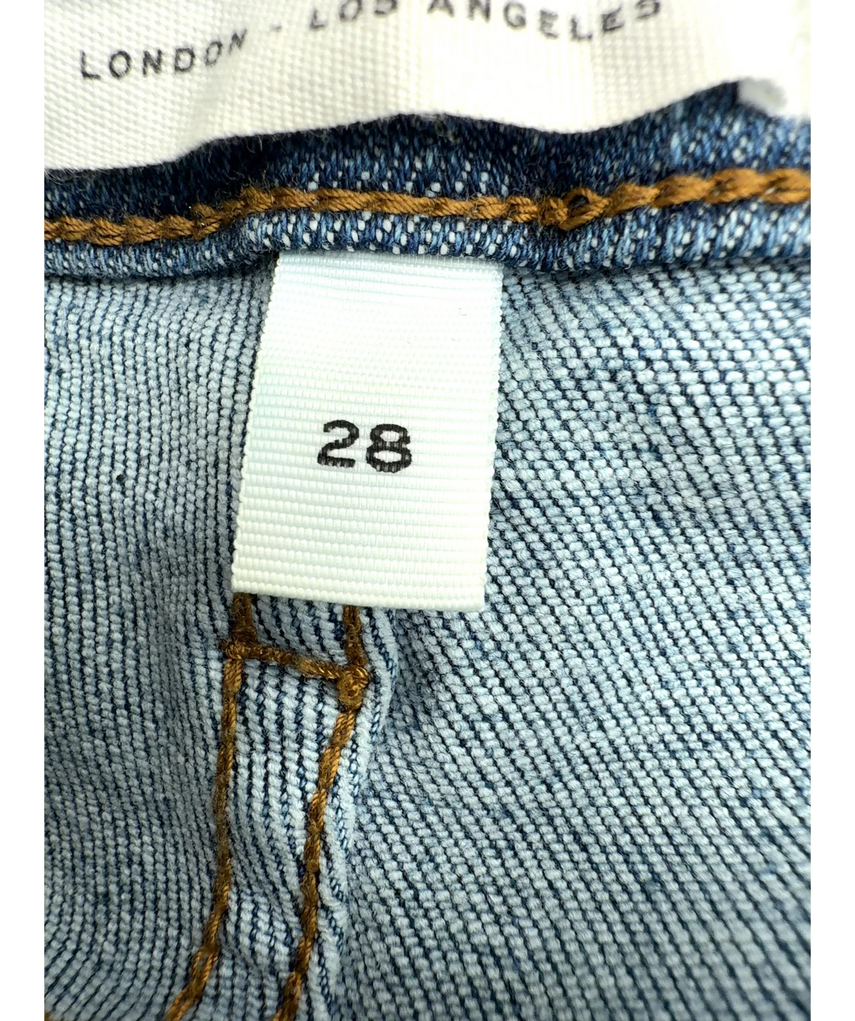 FRAME Blue Le High-Rise Cigarette Skinny Jeans, size W28 — care label