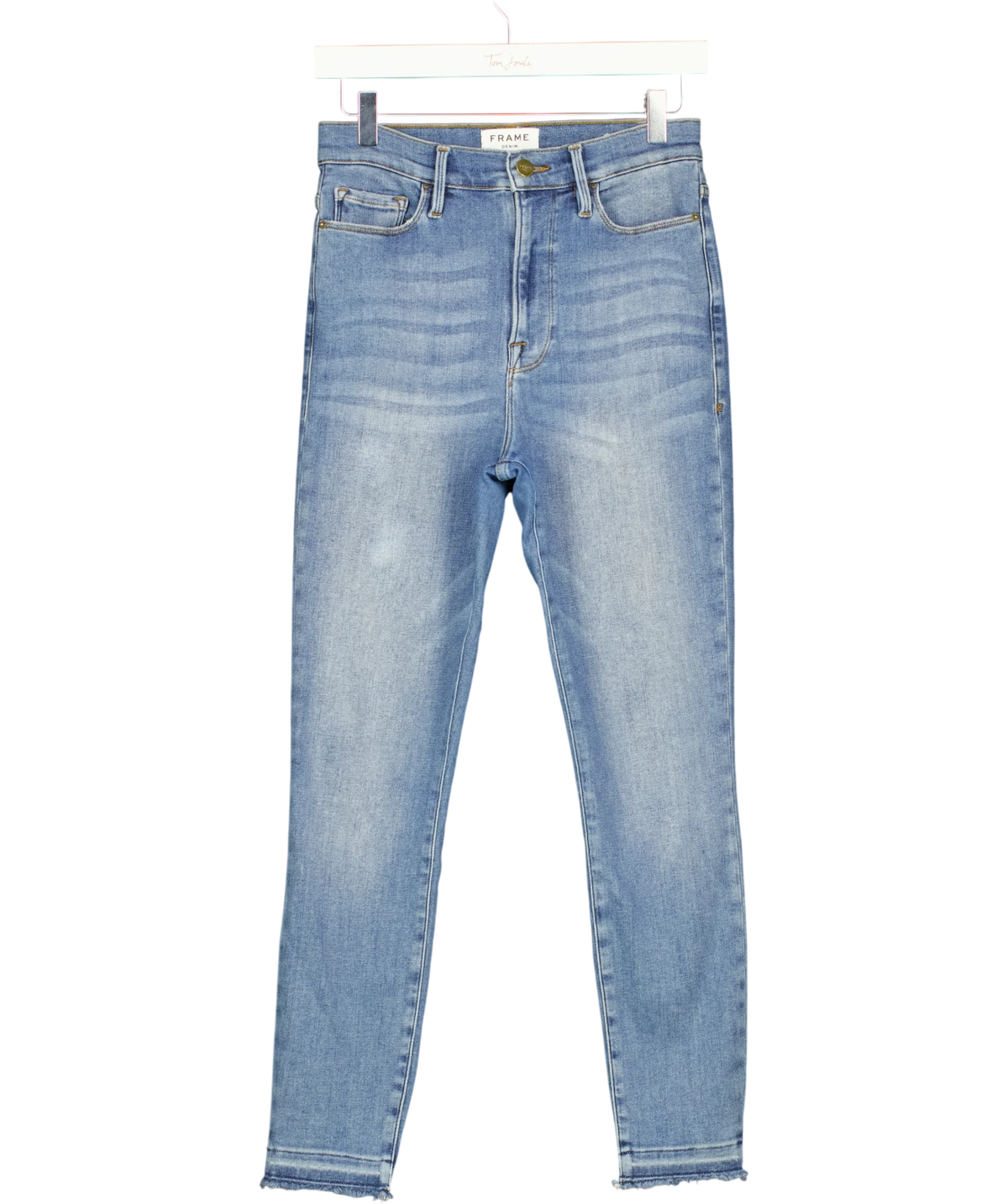 FRAME Blue Le High-Rise Cigarette Skinny Jeans, size W28 — front