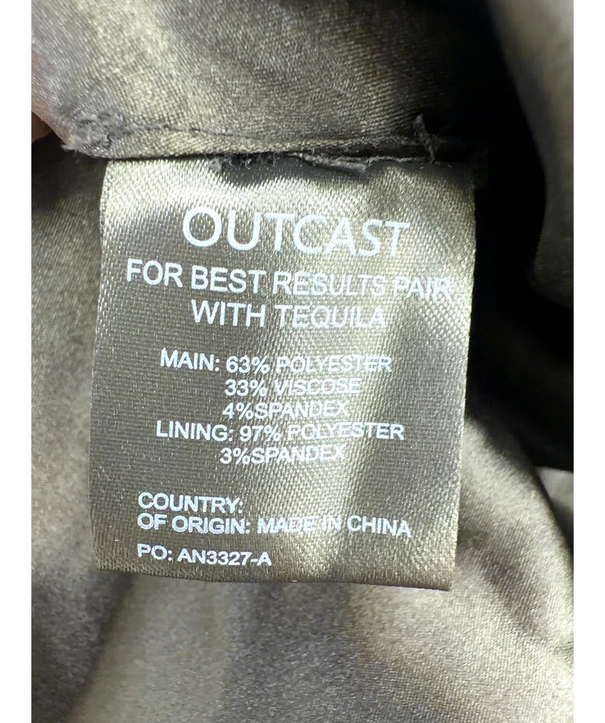 Outcast Black Colour, size UK S — label