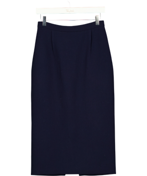 Roland Mouret Navy Blue 100% Wool crepe Pencil skirt with gold back zip  UK 12