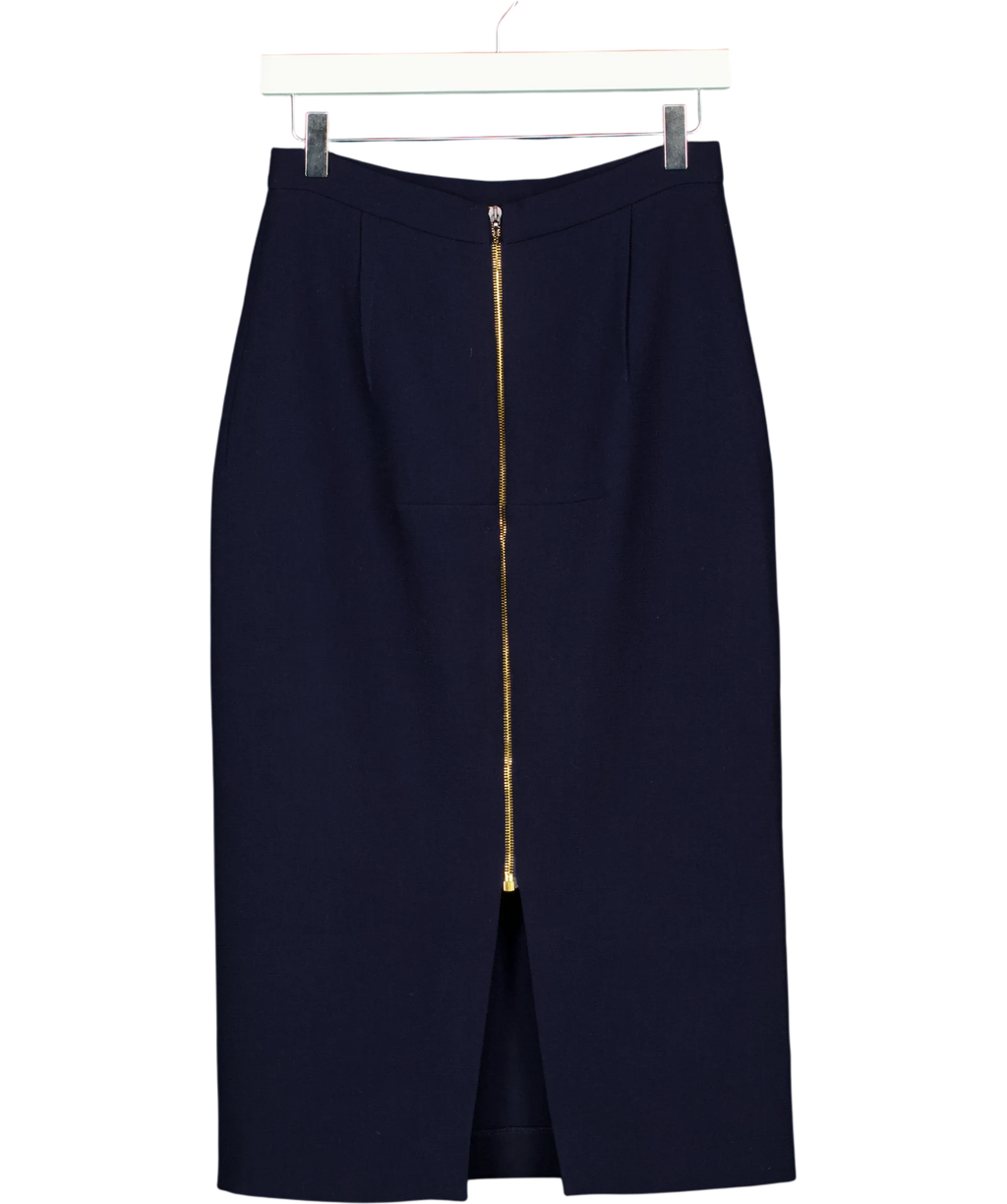 Roland Mouret Navy Blue 100% Wool crepe Pencil skirt with gold back zip  UK 12 — Back