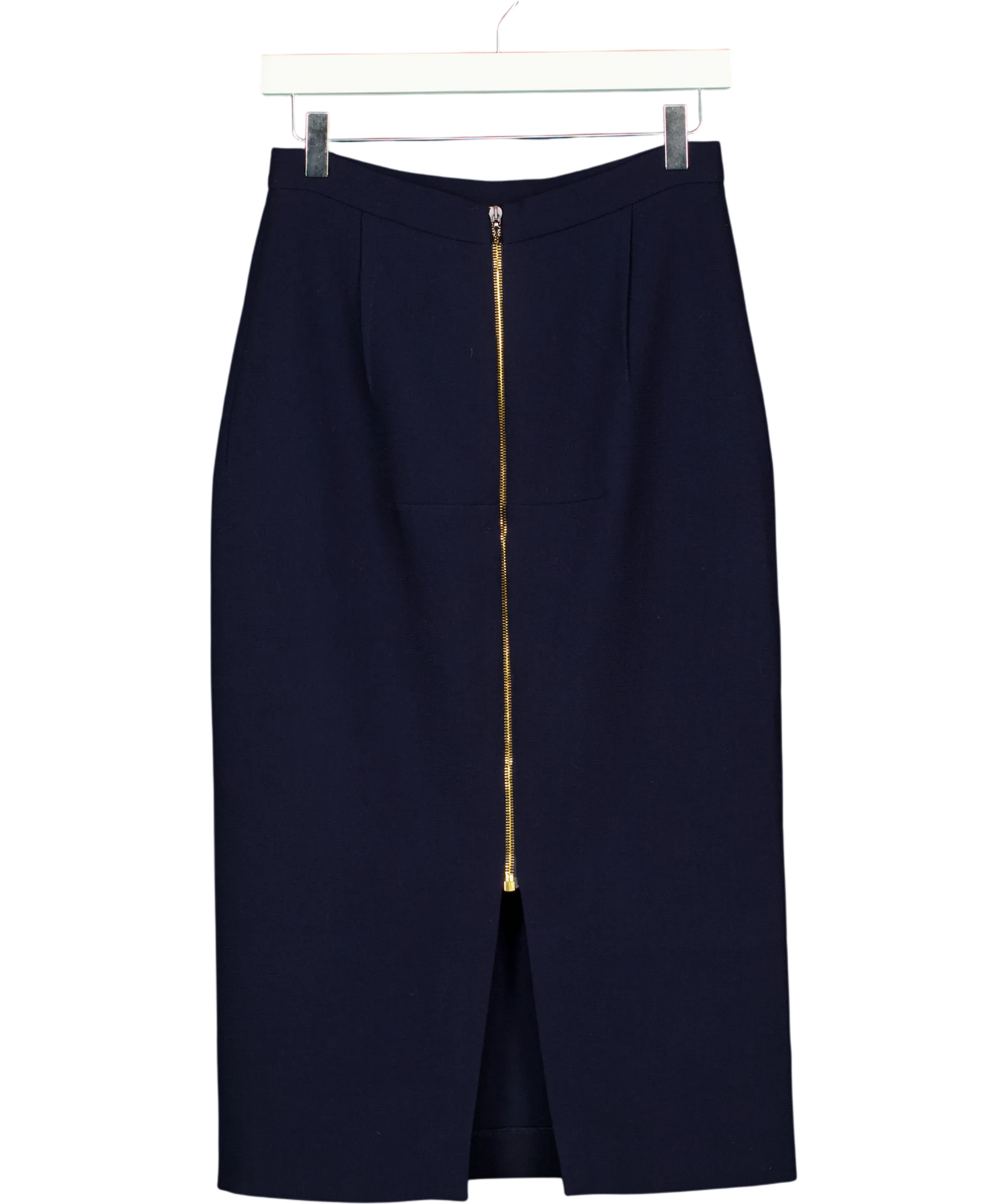 Roland Mouret Navy Blue 100% Wool crepe Pencil skirt with gold back zip  UK 12 — Back