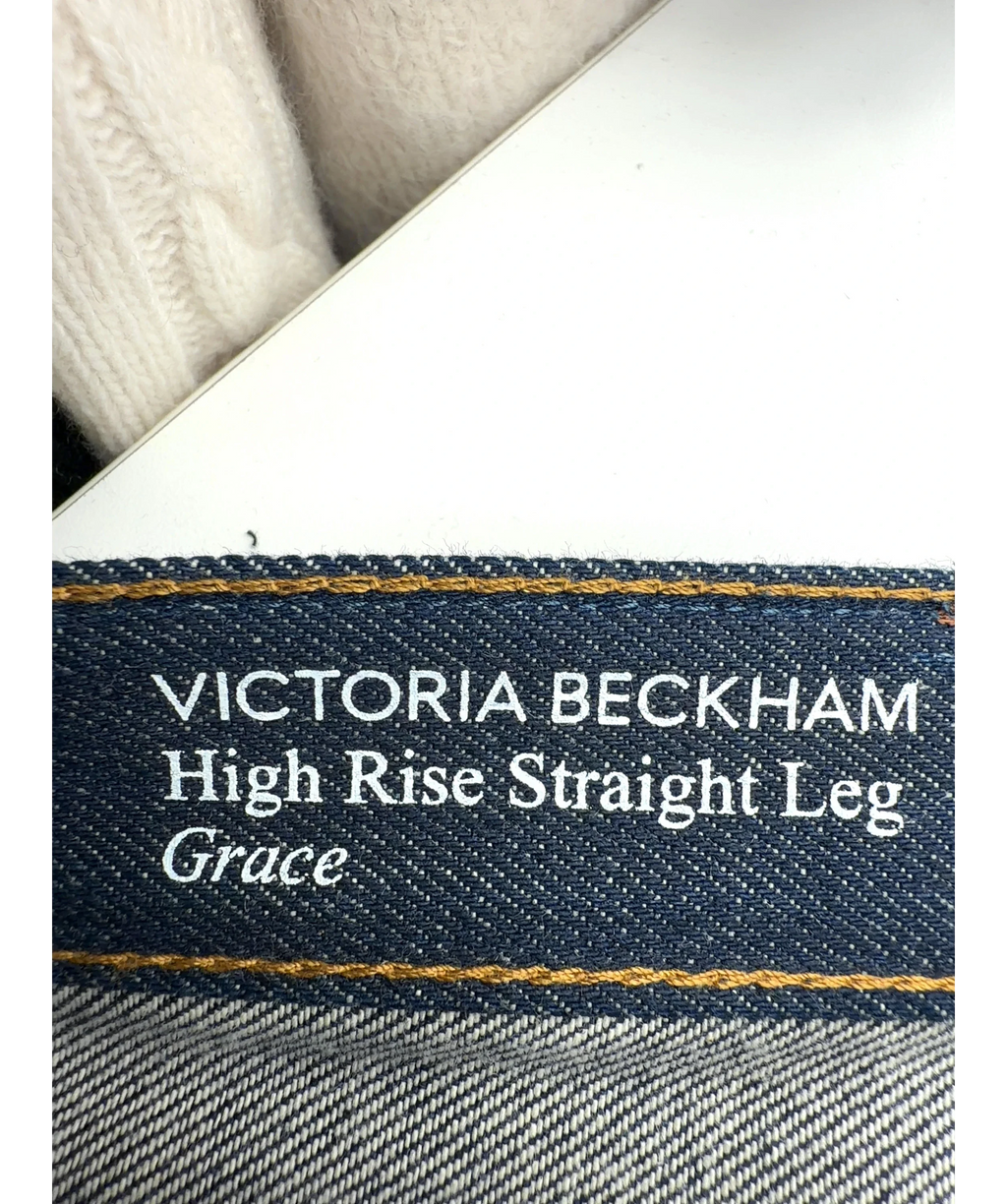 Victoria Beckham dark blue High Rise Straight Leg Grace jeans, size W28 — detail