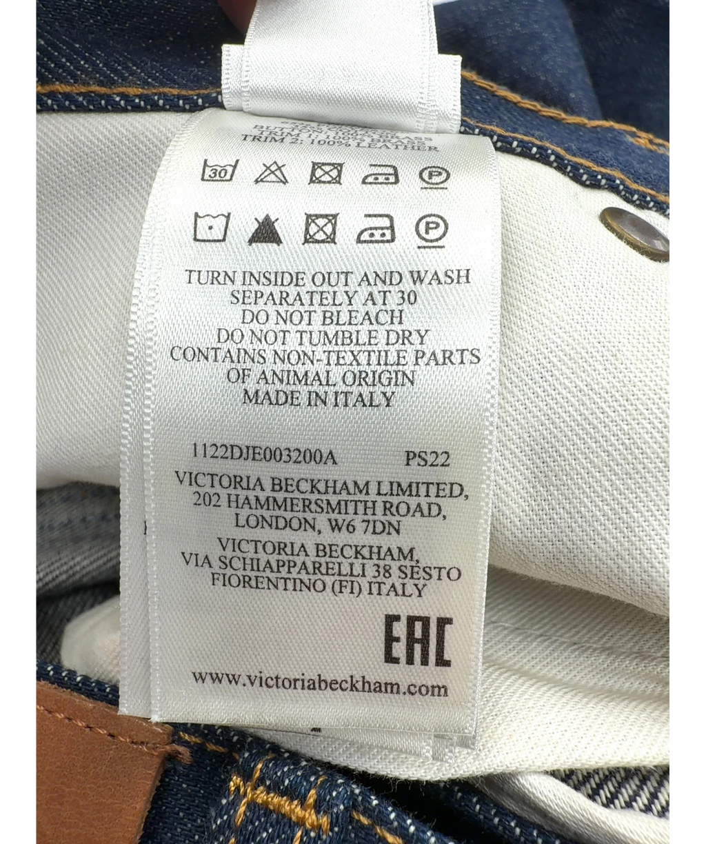 Victoria Beckham dark blue High Rise Straight Leg Grace jeans, size W28 — fabric detail