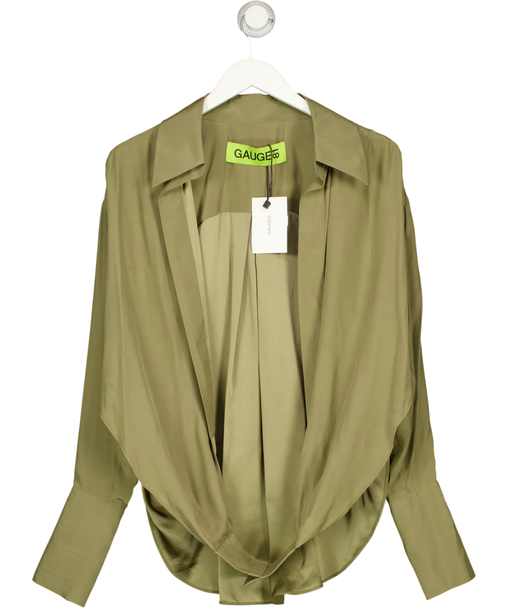 Gauge81 olive green Sabinas Silk shirt, size UK 8 — front
