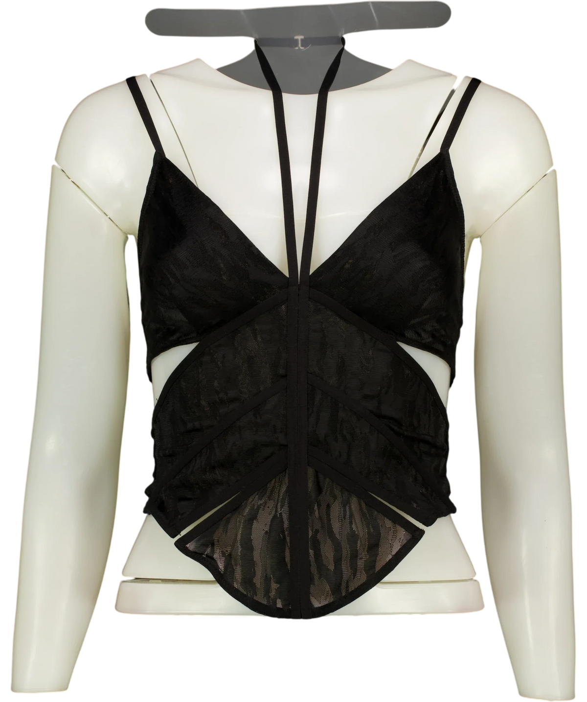 Dion Lee Black Camo Lace Corset Top, size UK 8 — front