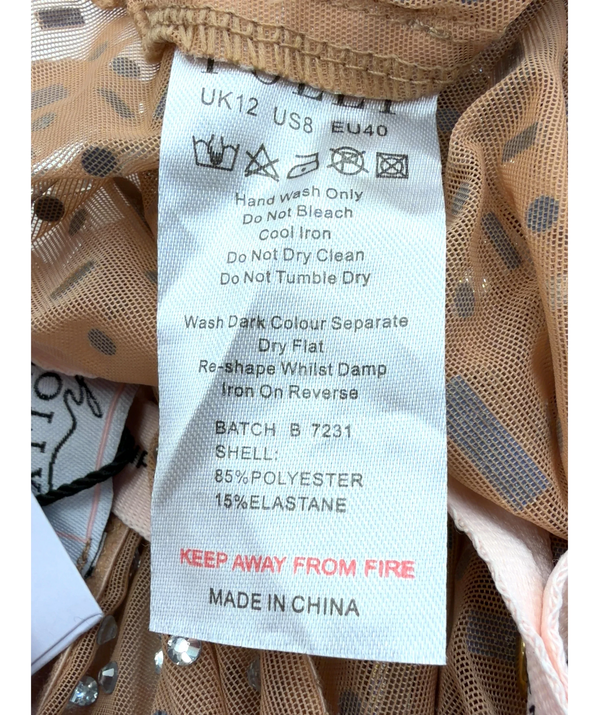 OH POLLY Nude Colour, size UK 12 — label