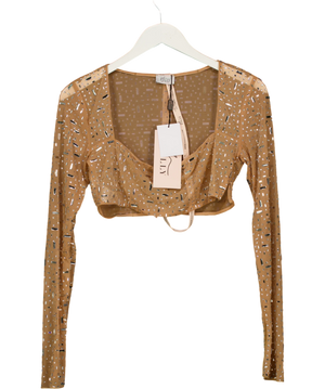 Oh Polly Nude And Metallic Rhinestone Crop Top UK 12
