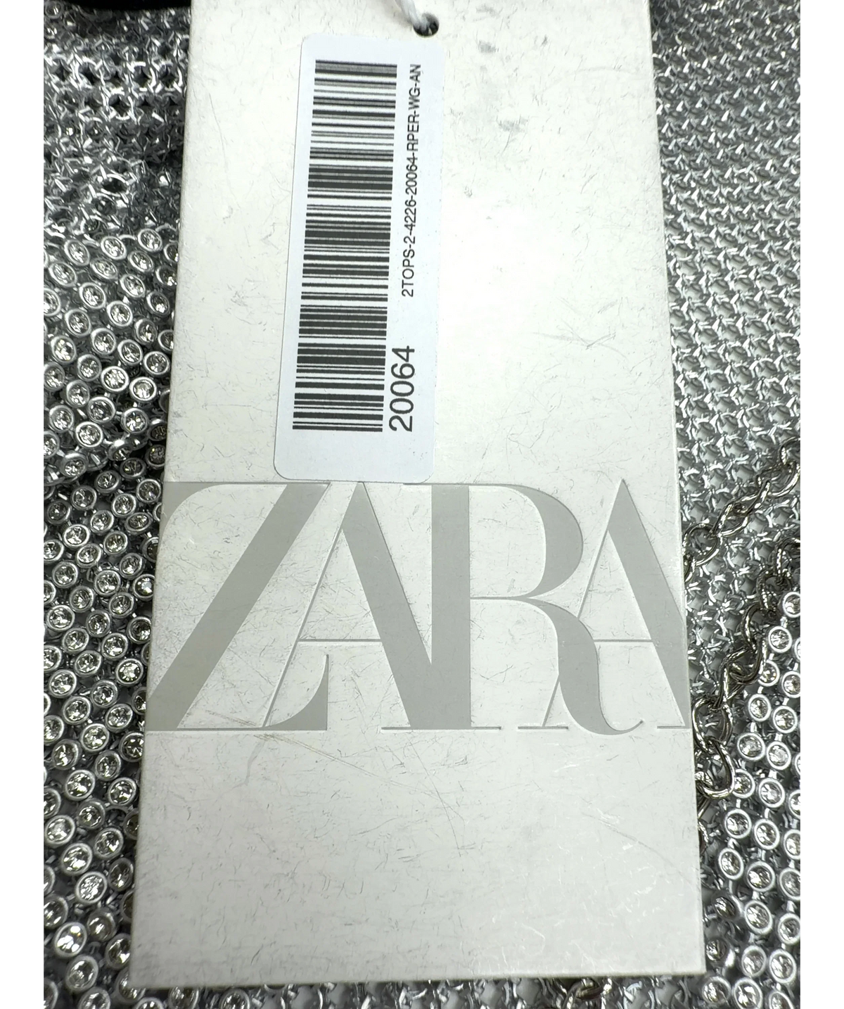 ZARA silver rhinestone mesh crop top, size UK M — detail