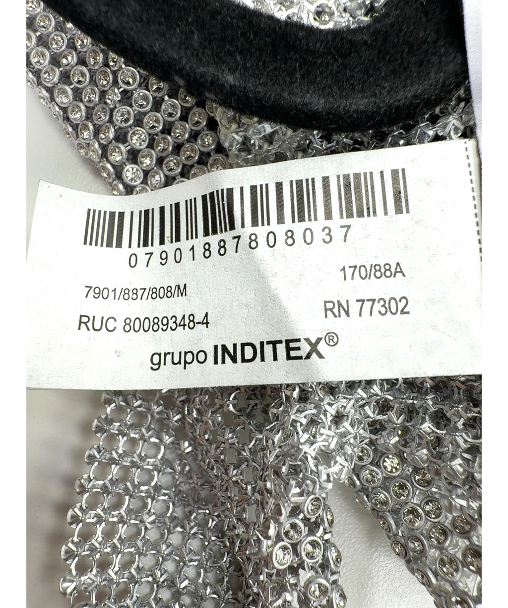ZARA silver rhinestone mesh crop top, size UK M — label