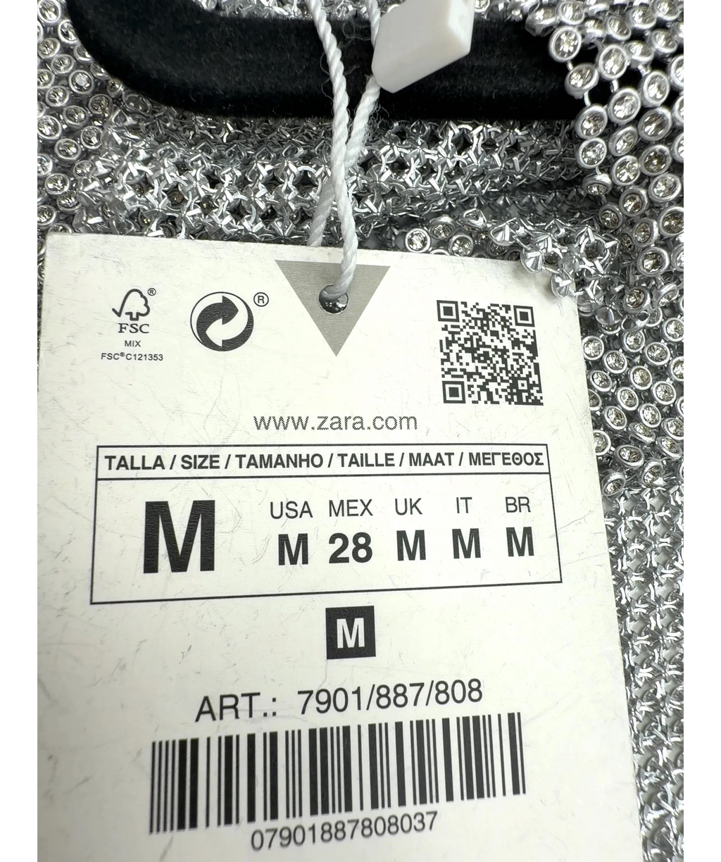 ZARA silver rhinestone mesh crop top, size UK M — care label