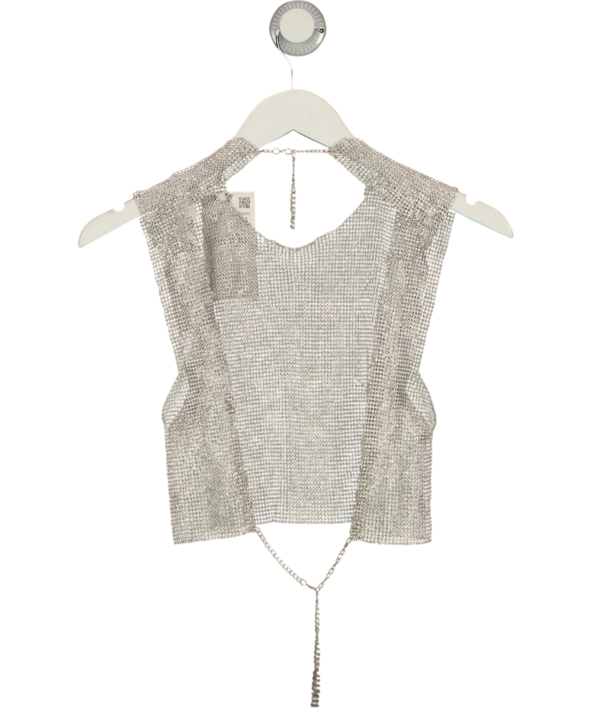ZARA silver rhinestone mesh crop top, size UK M — back