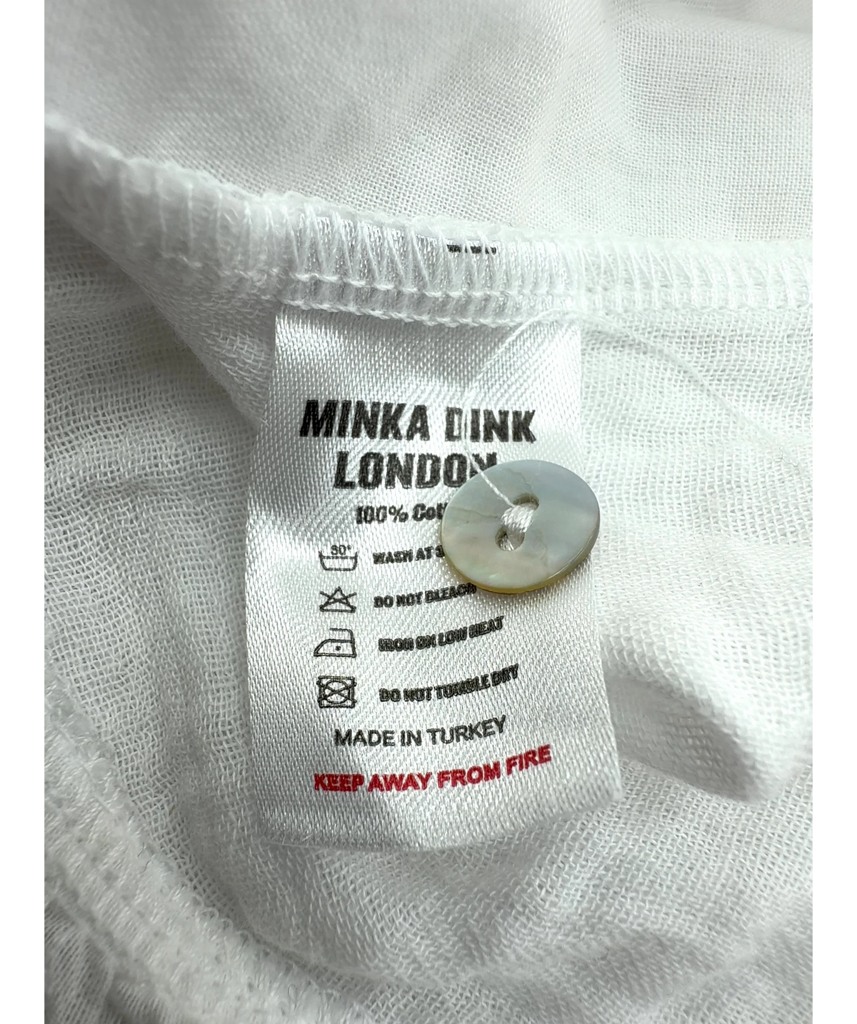 MINKA DINK LONDON White Lola Top, size UK XS — label