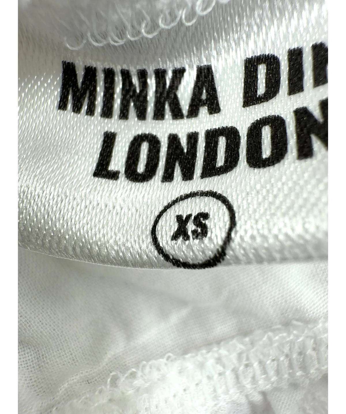 MINKA DINK LONDON White Lola Top, size UK XS — care label