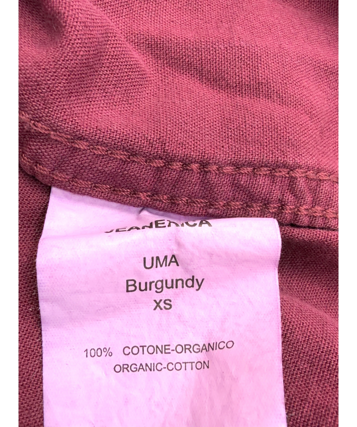 Jeanerica burgundy Uma, size UK XS — label