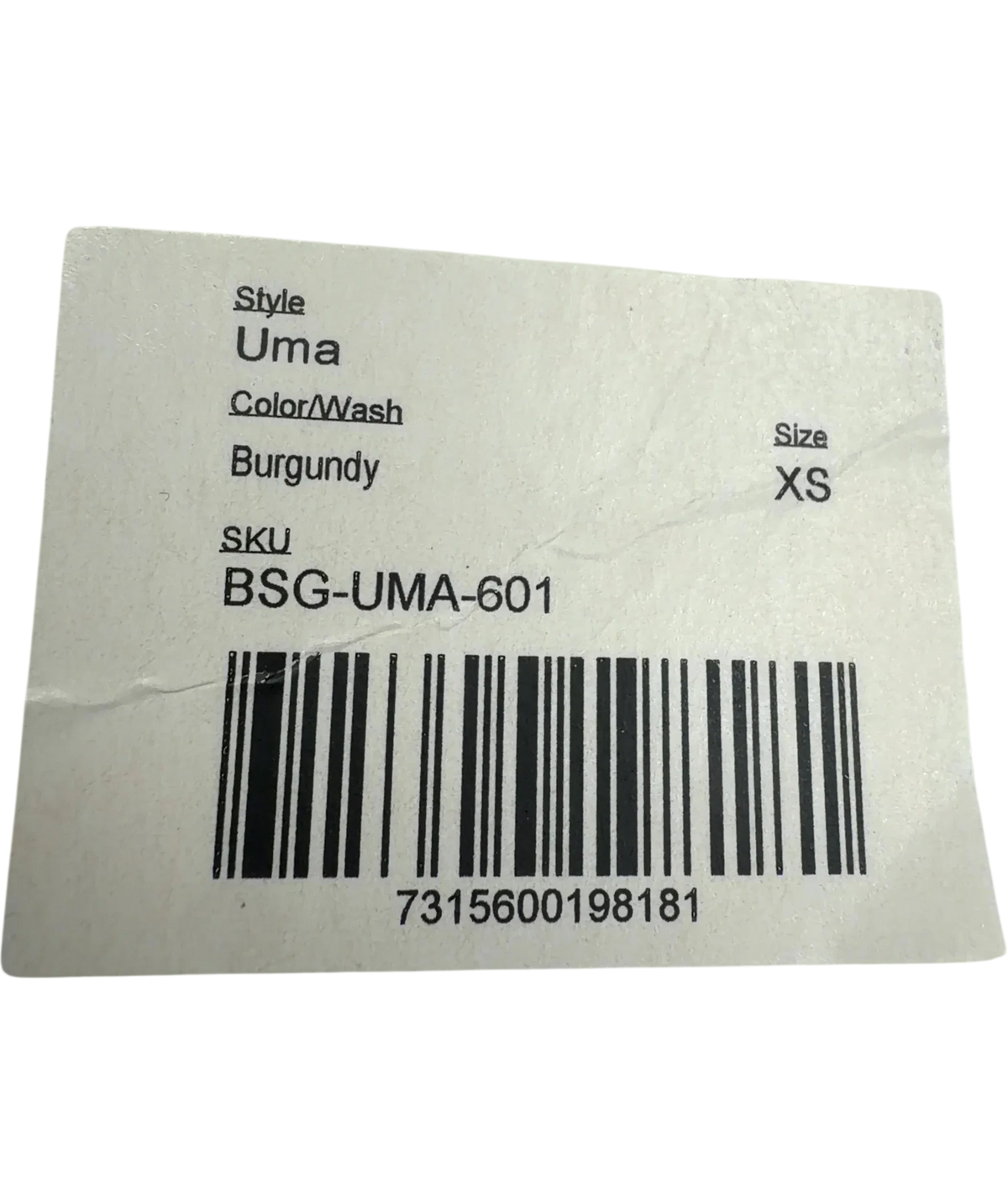 Jeanerica burgundy Uma, size UK XS — fabric detail