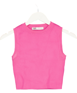 ZARA Pink Ribbed Crew Neck Tank Top UK M