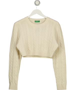 Benetton Ivory White Wool Blend Cable Knit Jumper UK L