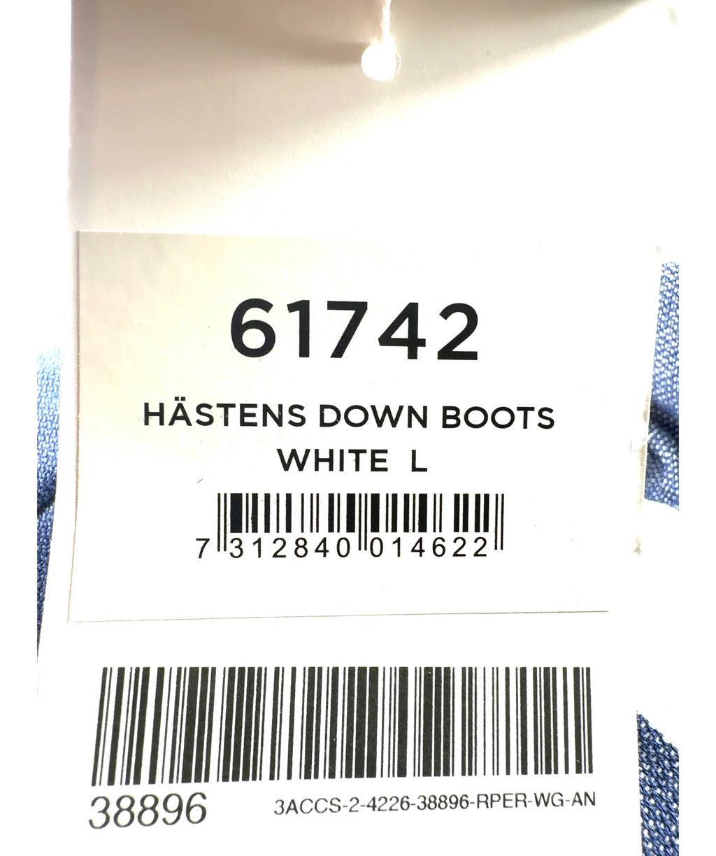 Hästens White DOWN BOOTS, size UK L — label