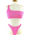 TRIANGL Pink one-shoulder two-piece bikini set, size UK L — front