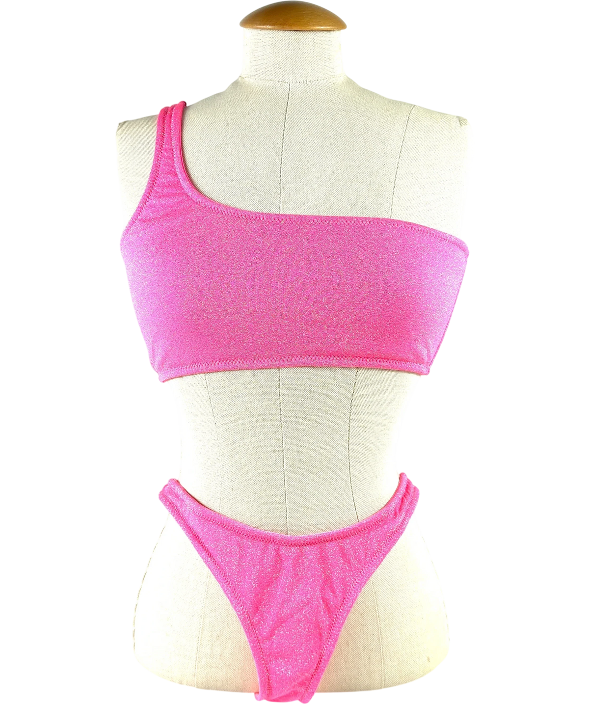 TRIANGL Pink one-shoulder two-piece bikini set, size UK L — front