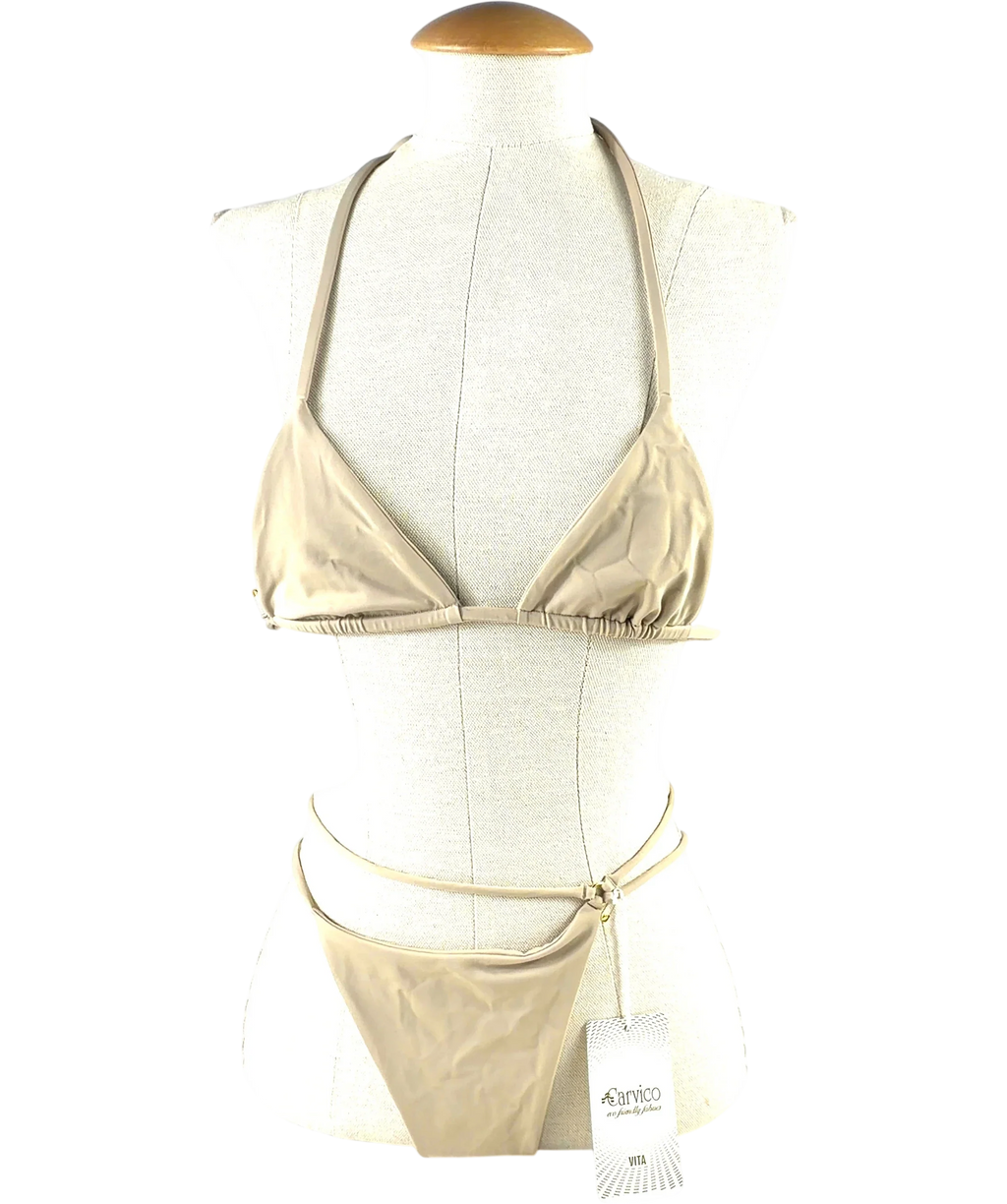 BESAINT Beige multi-wrap beige string bikini, size UK S — front