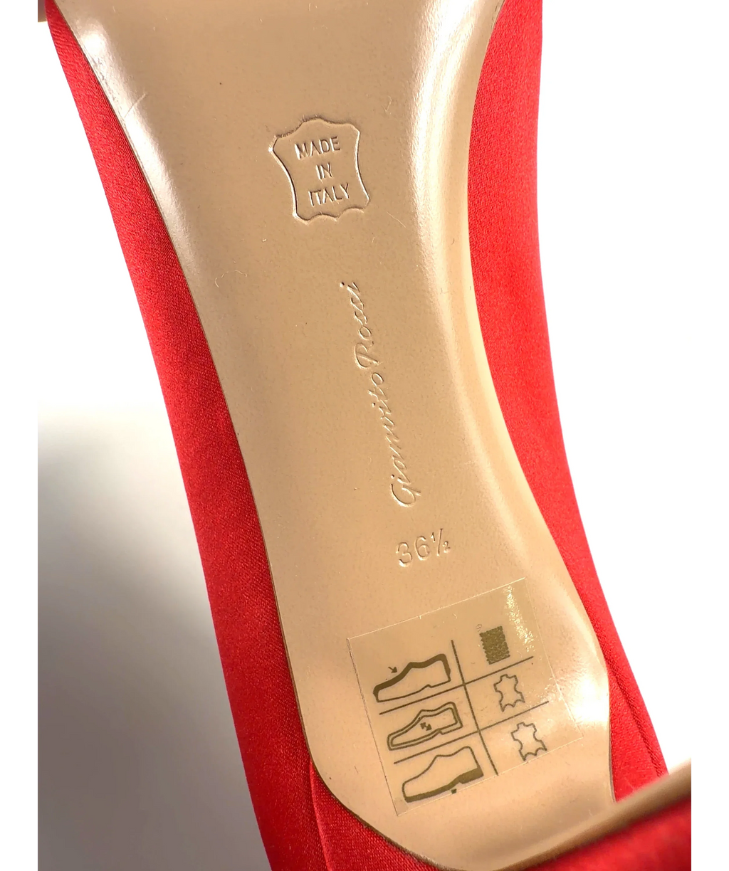 Gianvito Rossi Red Raso Tabasco Red, size UK 3.5 EU 36.5 👠 — fabric detail