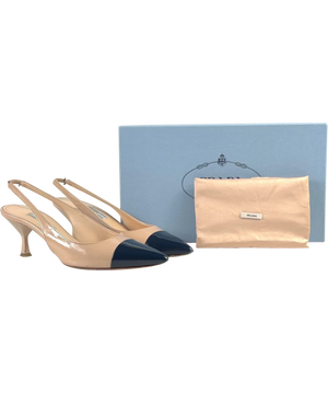 Prada Beige Patent Slingback Pumps with Black Toe Cap UK 3.5 EU 36.5