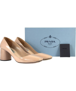 PradaNude Patent Leather Square Toe Block Heel Pumps Size IT 36.5 UK 3.5