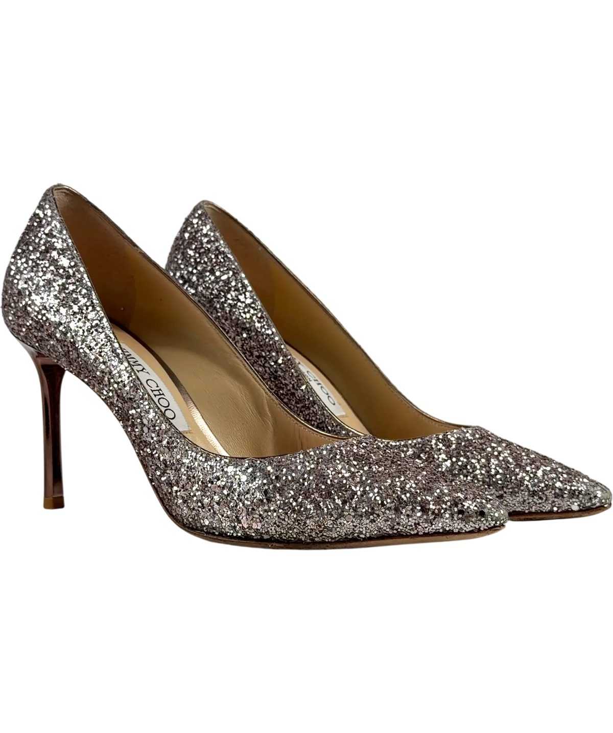 Jimmy Choo Metallic Romy 85 Glitter Pump, size UK 4 EU 37 👠 — front
