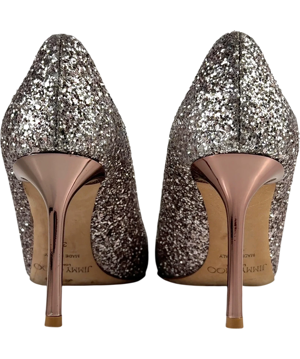 Jimmy Choo Metallic Romy 85 Glitter Pump, size UK 4 EU 37 👠 — back