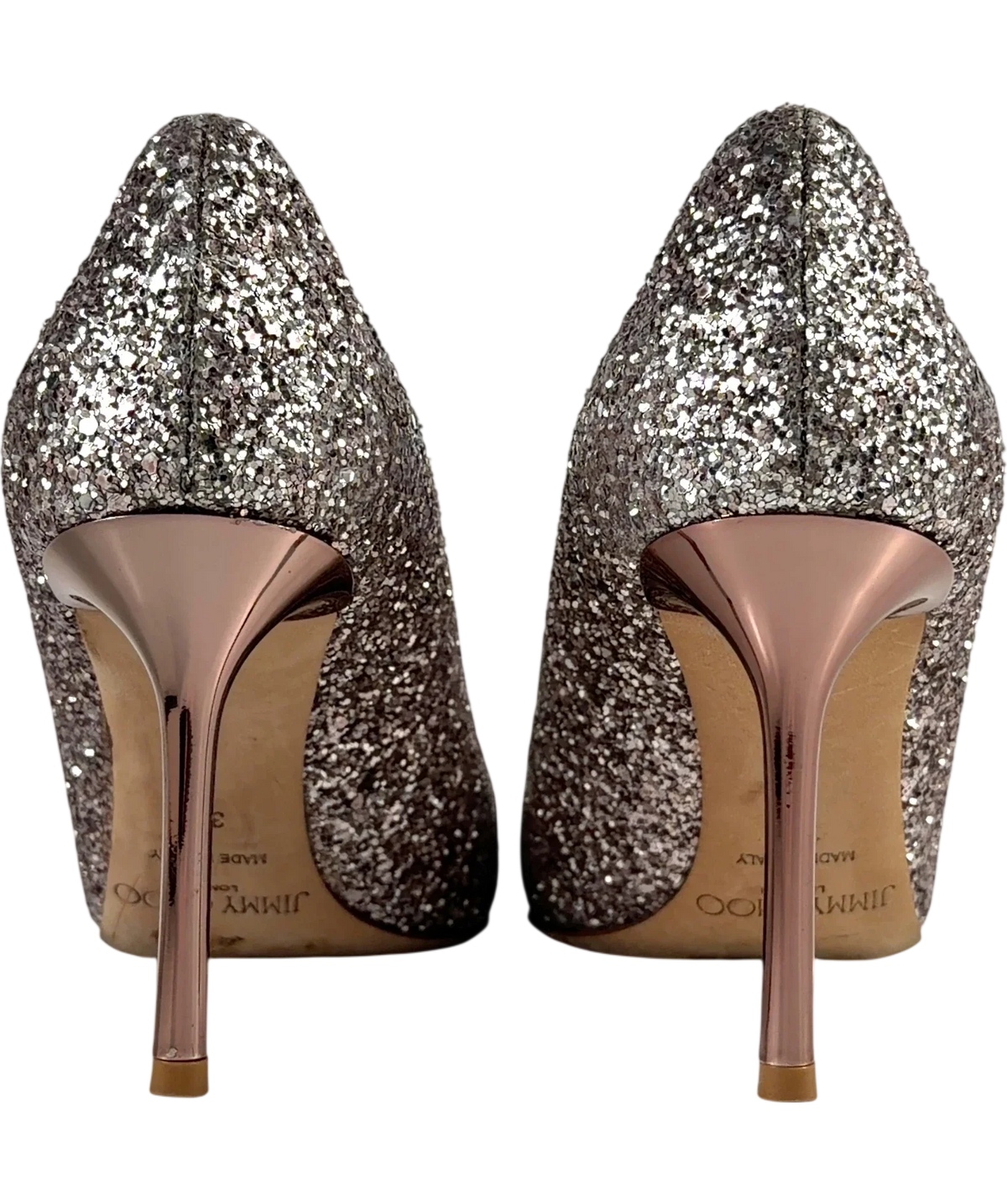 Jimmy Choo Metallic Romy 85 Glitter Pump, size UK 4 EU 37 👠 — back