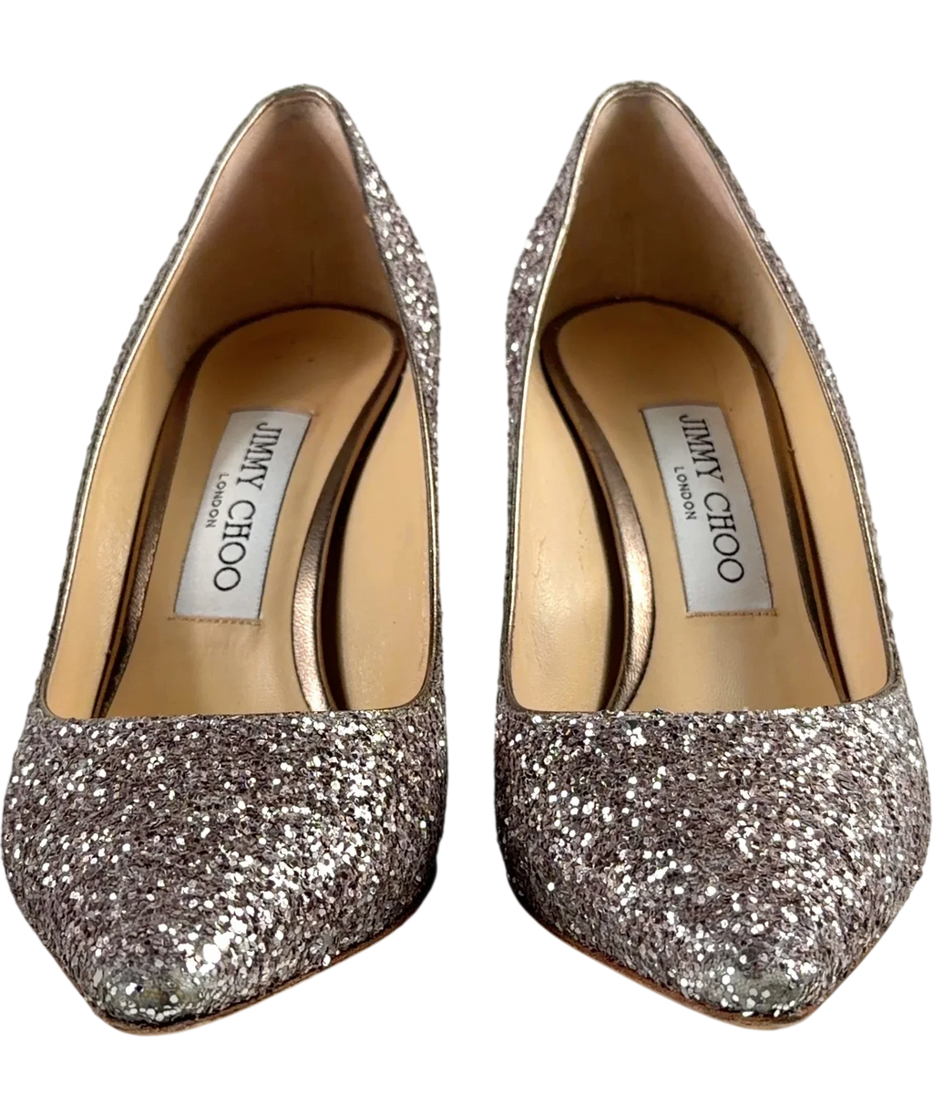 Jimmy Choo Metallic Romy 85 Glitter Pump, size UK 4 EU 37 👠 — detail