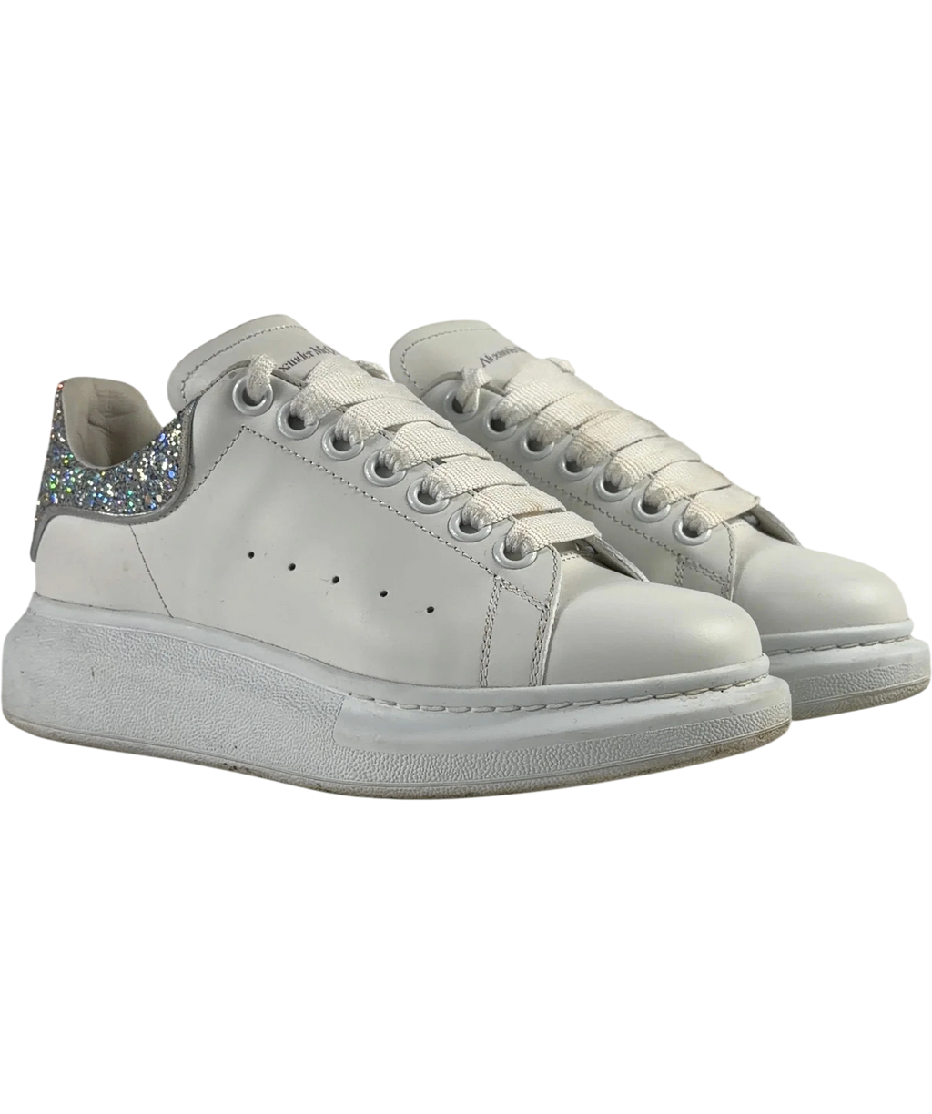 Alexander McQueen White SNEAKER LEATH S.RUBB LARRY/CRYSTAL GLITTER/METAL HE WHITE/HOLO SI./SIL, size UK 3.5 EU 36.5… — front