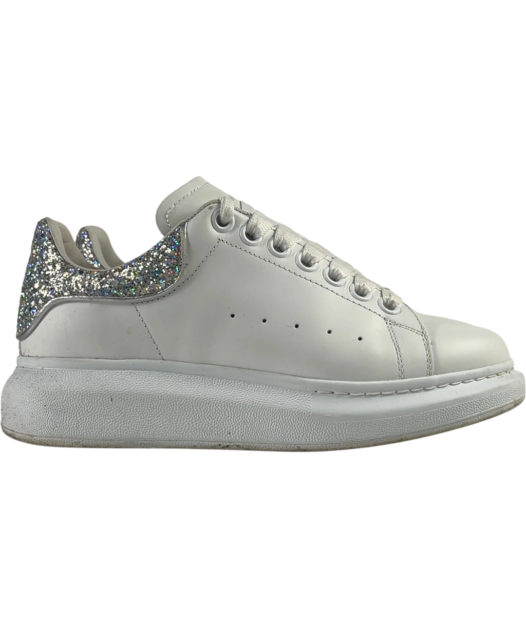 Alexander McQueen White SNEAKER LEATH S.RUBB LARRY/CRYSTAL GLITTER/METAL HE WHITE/HOLO SI./SIL, size UK 3.5 EU 36.5… — label