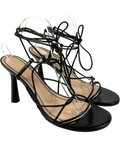 Russell & Bromley Black Dragon Strappy Round Toe Nappa Sandal, size UK 7 EU 40 👠 — front