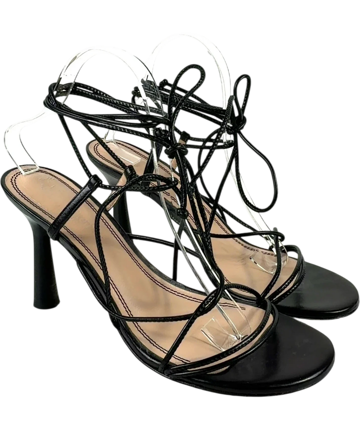Russell & Bromley Black Dragon Strappy Round Toe Nappa Sandal, size UK 7 EU 40 👠 — front