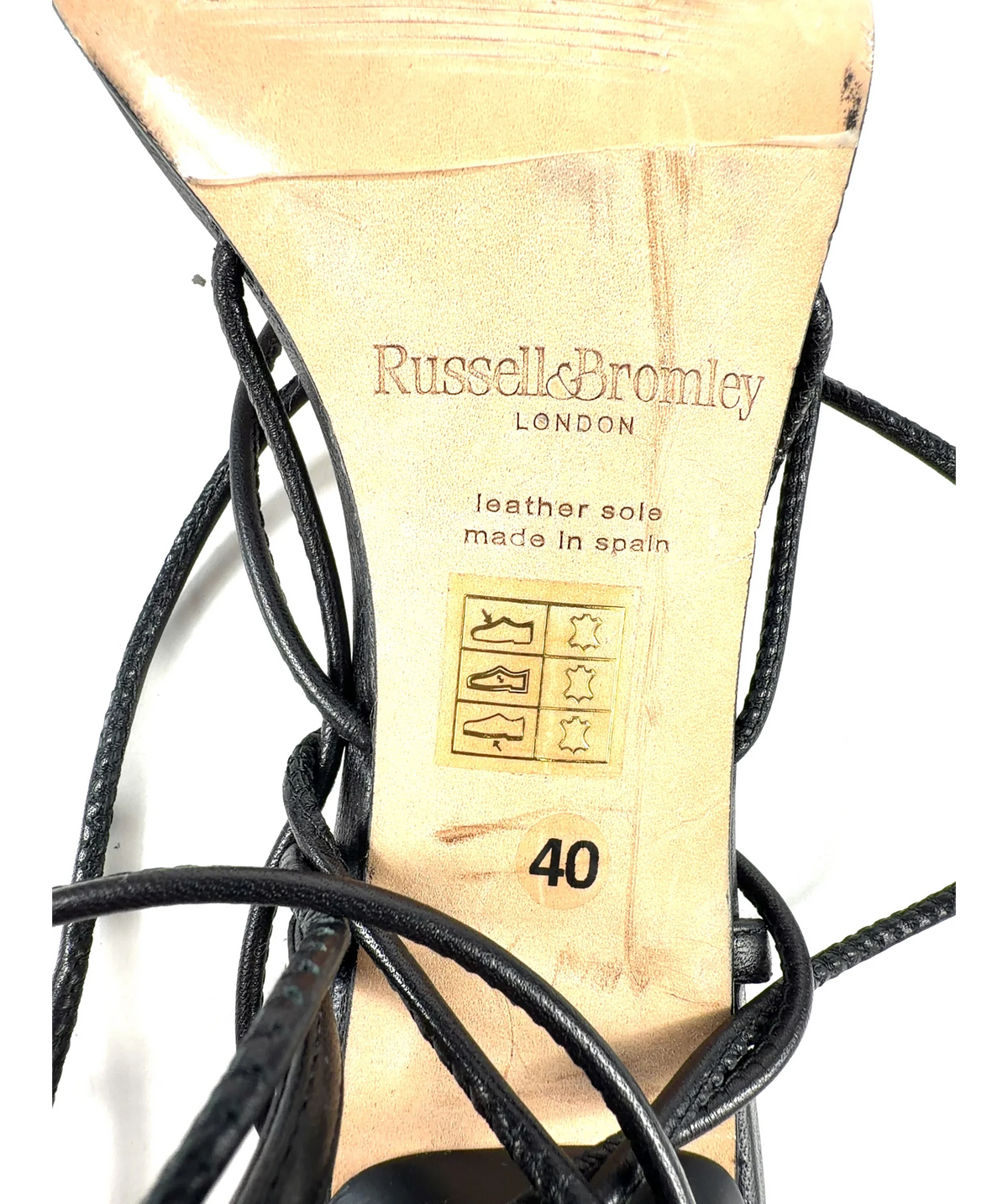 Russell & Bromley Black Dragon Strappy Round Toe Nappa Sandal, size UK 7 EU 40 👠 — care label
