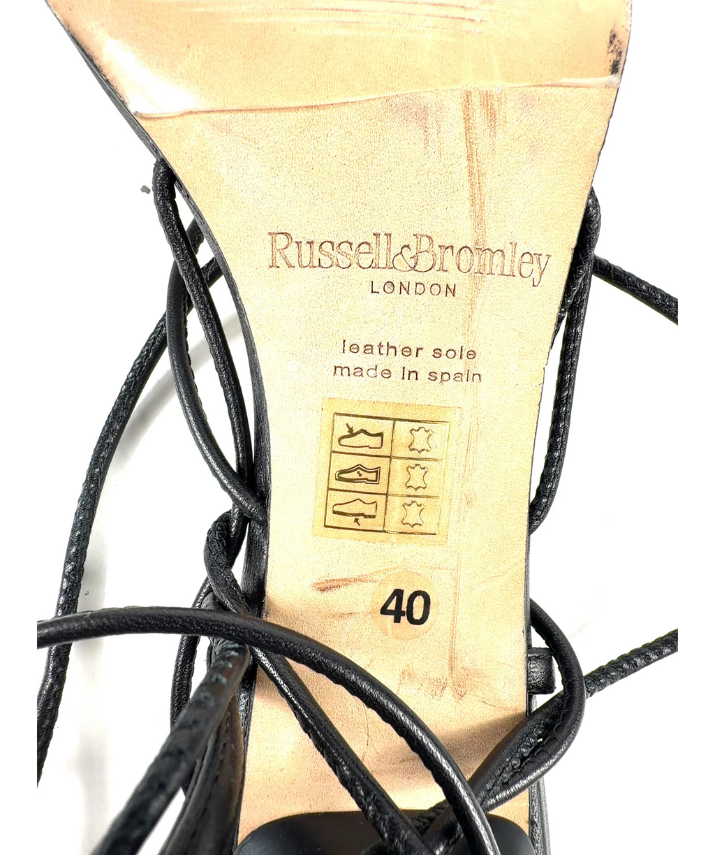 Russell & Bromley Black Dragon Strappy Round Toe Nappa Sandal, size UK 7 EU 40 👠 — fabric detail
