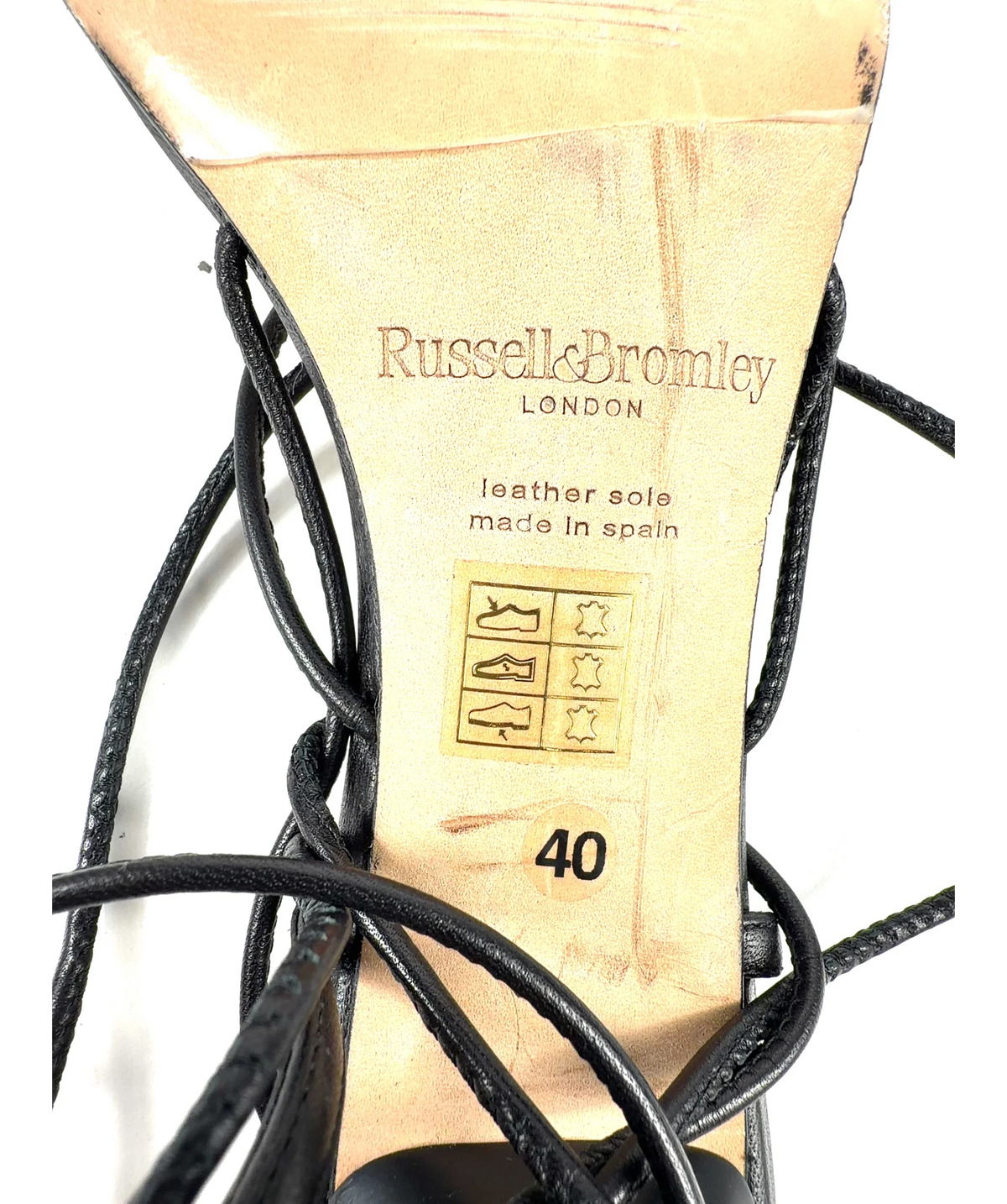 Russell & Bromley Black Dragon Strappy Round Toe Nappa Sandal, size UK 7 EU 40 👠 — fabric detail
